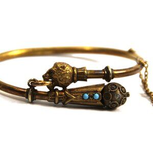 ESTATE ANTIQUE VICTORIAN JEWELRY GOLD FILLED LION BYPASS BRACELET